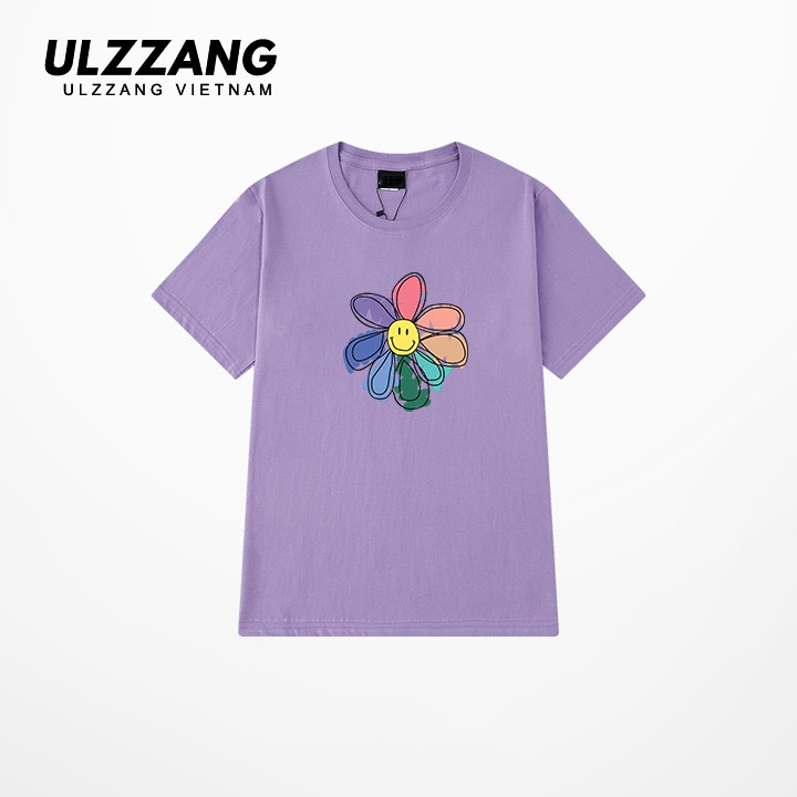 Áo thun tay lỡ ULZZANG cotton dáng unisex in hình hoa cúc mặt cười | BigBuy360 - bigbuy360.vn
