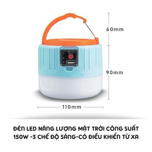 Bóng Đèn Năng Lượng Mặt Trời, Đèn Led Siêu Sáng Có Móc Treo Tích Hợp Sạc Điện Thoại