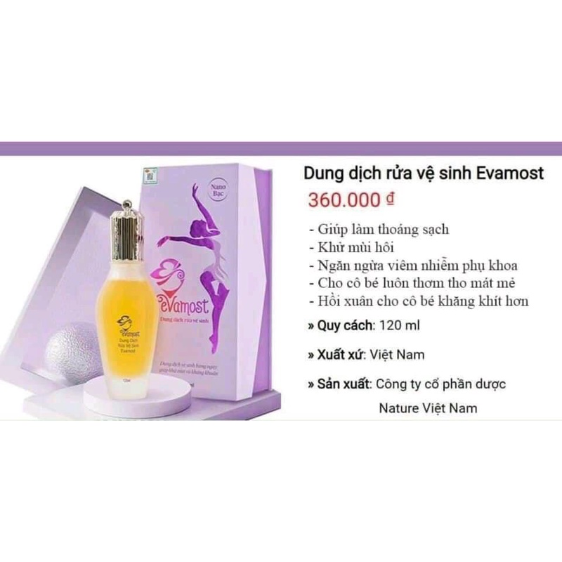 Dung Dịch Vệ Sinh Phụ Nữ Evamost 120ml( Cam kết chính hãng 100%)