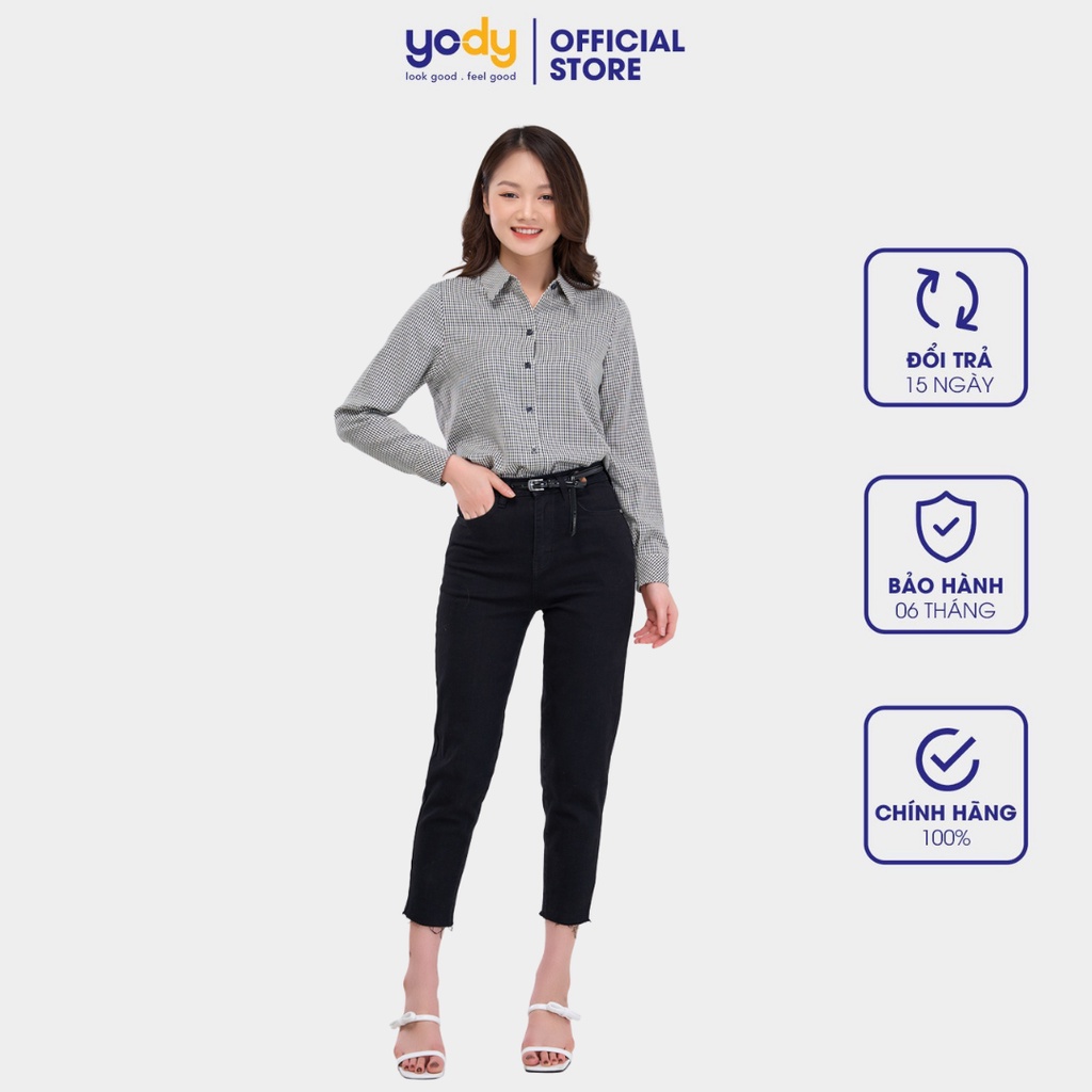 Quần jean nữ chính hãng YODY gấu tua rua dáng boy co giãn tốt - QJN4018