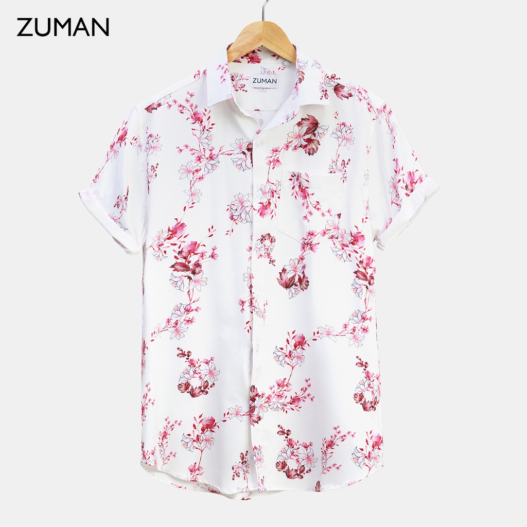 Áo sơ mi nam họa tiết tay ngắn Lilies Motifs Shirt ASM122  ZUMAN Chất lụa chéo cao cấp, form suông, thoáng mát