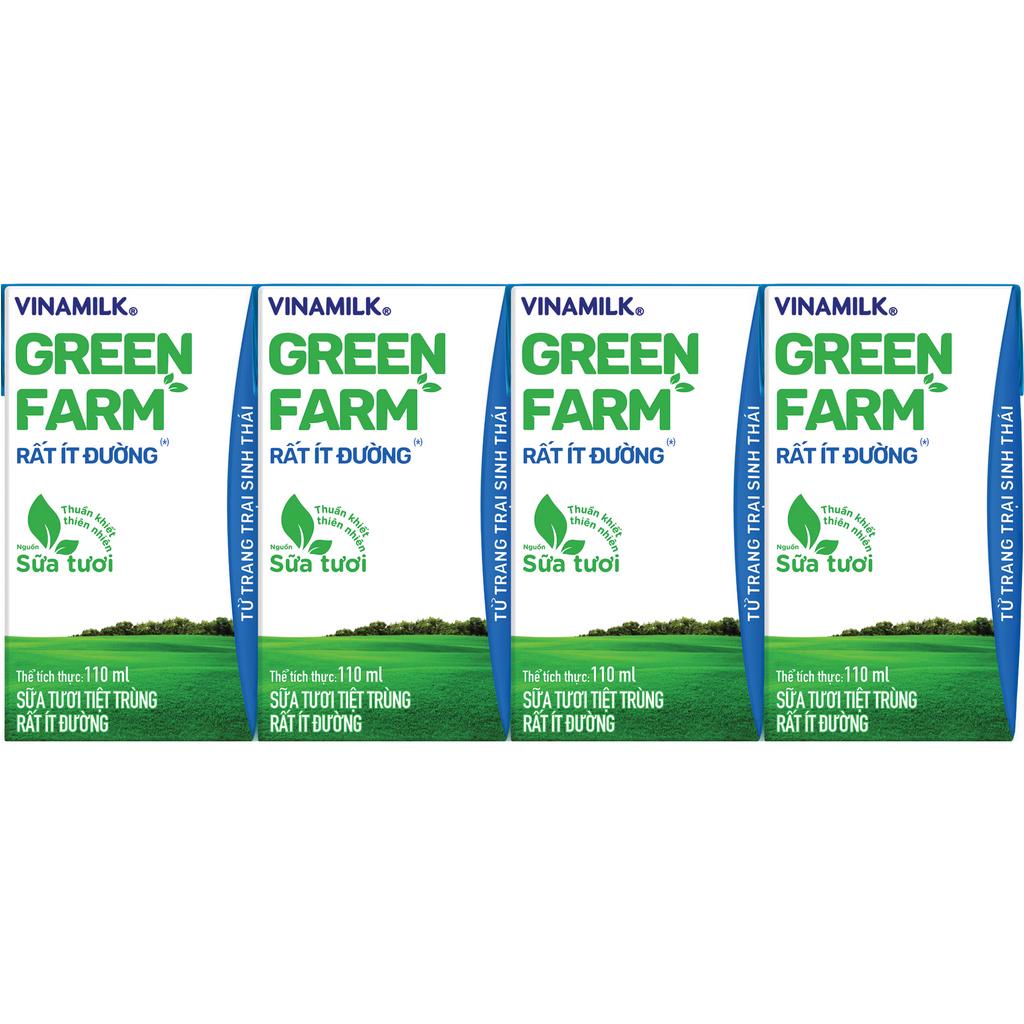 Lốc 4 hộp Sữa tươi tiệt trùng Rất ít đường Vinamilk Green Farm - hộp 110ml