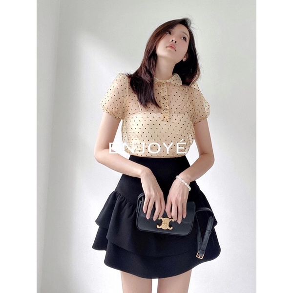 Sơ mi chấm bi cổ sen organza size S enjoye
