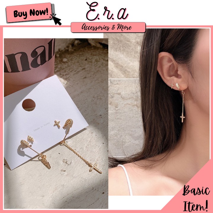 Bông Tai Nữ Hợp Kim Cao Cấp ERASHOP 074890 - Kim Băng Kèm Mặt Đính Đá Siêu Cá Tính, Cool Ngầu, Phù Hợp Đi Tiệc, Đi Chơi