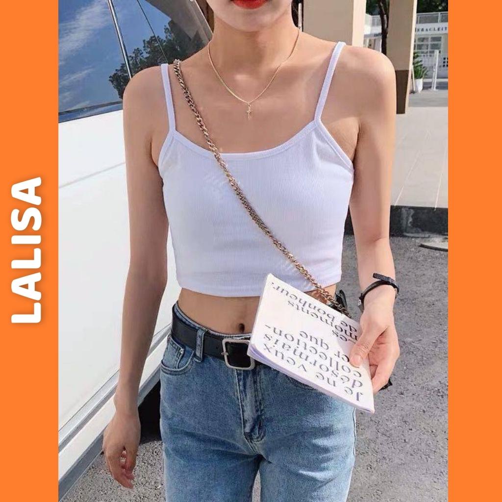 Áo Croptop 2 Dây Nữ LALISA Áo Thun Crt Ôm Body Sexy Hở Lưng Chất Thun Len Gân 4 Màu Đen Đỏ Trắng AO010