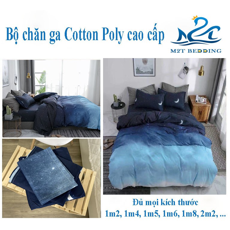 Bộ chăn ga Cotton poly hoa lá M2T Bedding chăn ga Hàn Quốc đủ size miễn phí bo chun drap ga giường