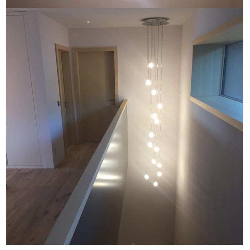 Bộ 15 Đèn thả thông tầng pha lê giọt nước thủy tinh tiết kiệm điện dễ thay thế Tặng kèm đế chung tròn và bóng LED