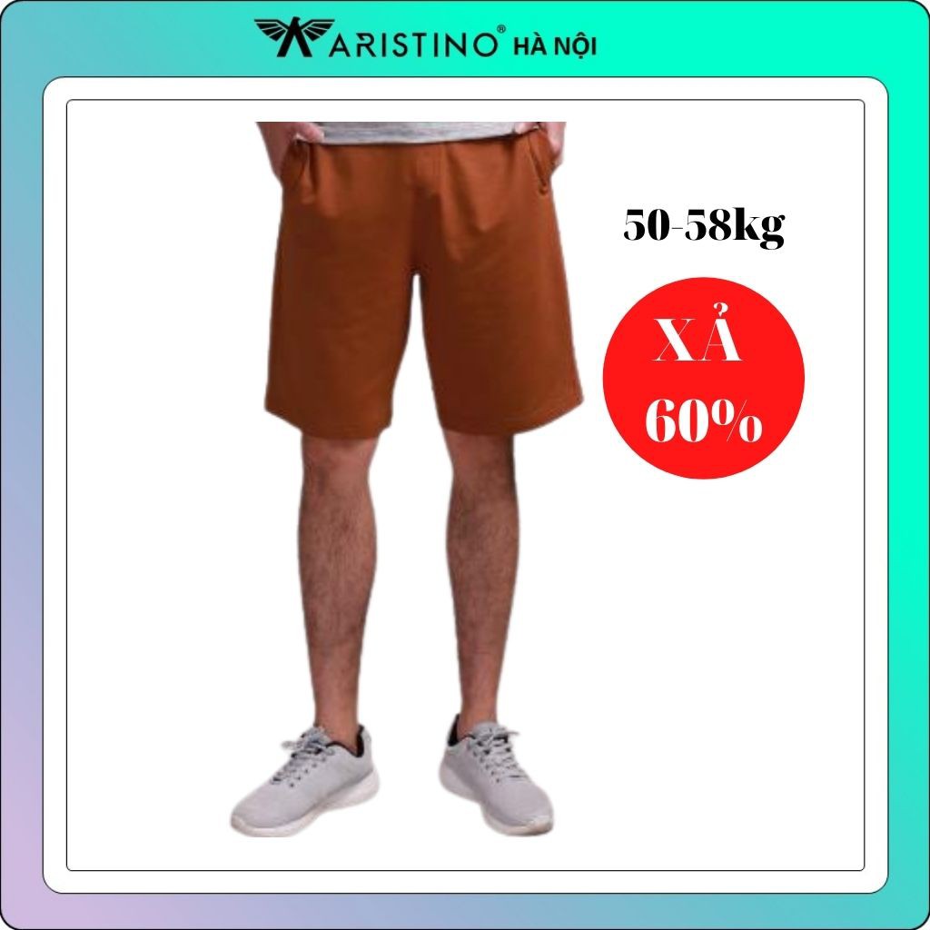 Quần short chun nam ARISTINO màu nâu size S cotton mềm mát aso001s8