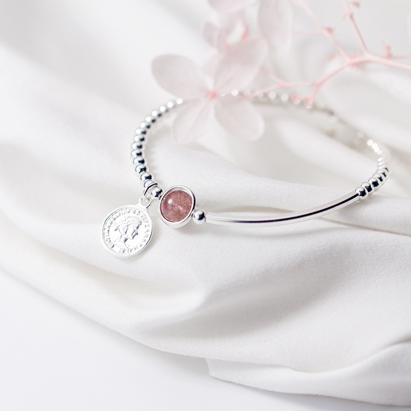 Vòng tay nữ bạc S925 - Lắc tay bạc Ý nữ bi bạc đá dâu hồng hình Penny dễ thương ZaZa.accessories
