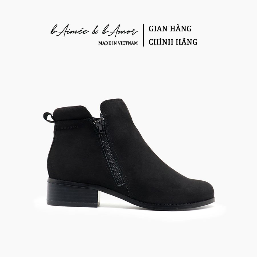 Boot nữ Cao Gót bAimée & bAmor Cổ Thấp Mũi Tròn Gót Vuông Cao 2cm Giày Bốt Đẹp Da Mềm Cao Cấp Màu Đen Kem Nâu - M1617 | BigBuy360 - bigbuy360.vn