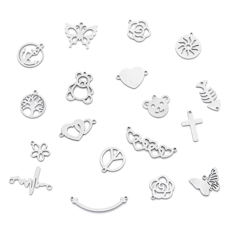 Bộ 4 mặt dây chuyền hình thánh giá trái tim chất liệu inox dành cho làm trang sức DIY