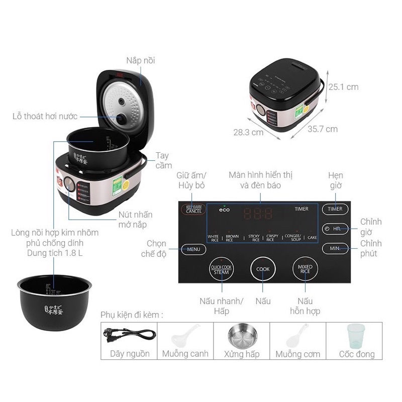 Nồi Cơm Cao Tần Toshiba RC-18IX1PV 1.8 lít- Hàng chính hãng.