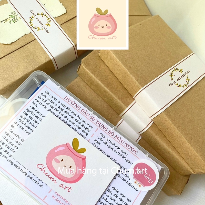 Chum art Hộp Combo hoạ phẩm vẽ màu nước cho người mới tập kèm hướng dẫn vẽ, combo giá siêu rẻ