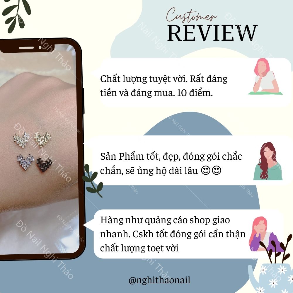 Charm nail trái tim cao cấp