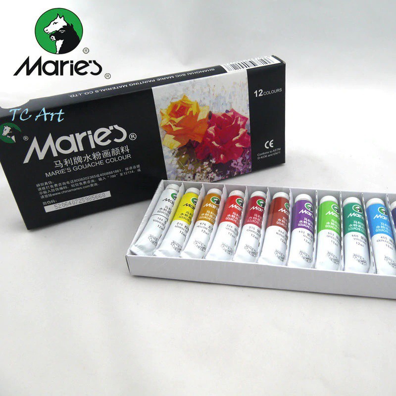 Màu Gouache Marie's 12/18/24/36m x 12ml - Màu bột dạng tuýp