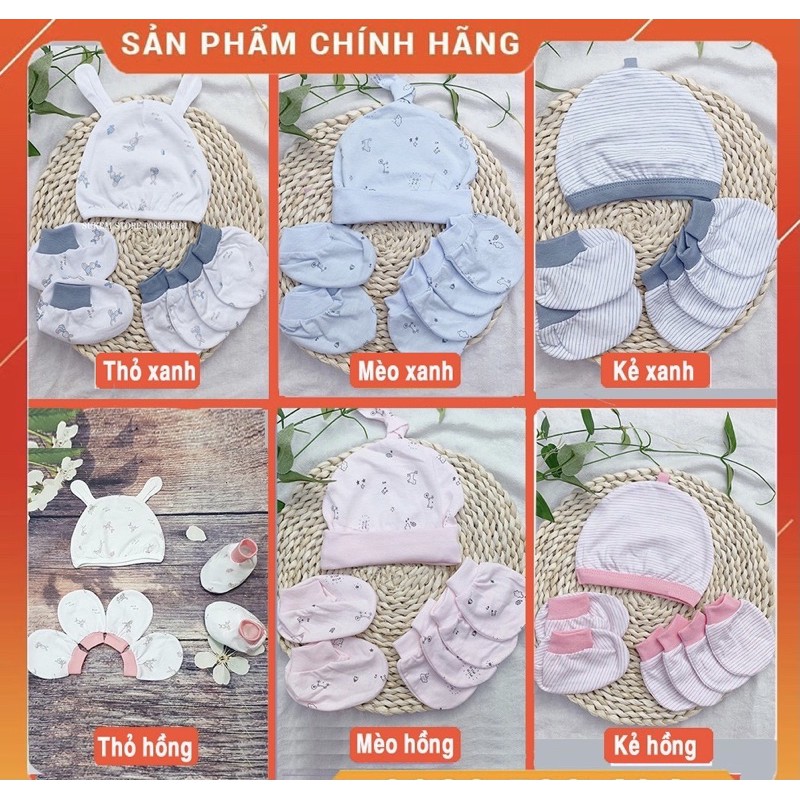 [FAFRINW05 giảm tối đa 30k đơn 150k]Bao tay bao chân, mũ sơ sinh Miomio cho bé