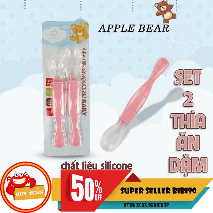 SET 2 thìa ăn dặm chất liệu silicon mềm dẻo không độc hại applebear bảo đảm an toàn cho bé khi sử dụng