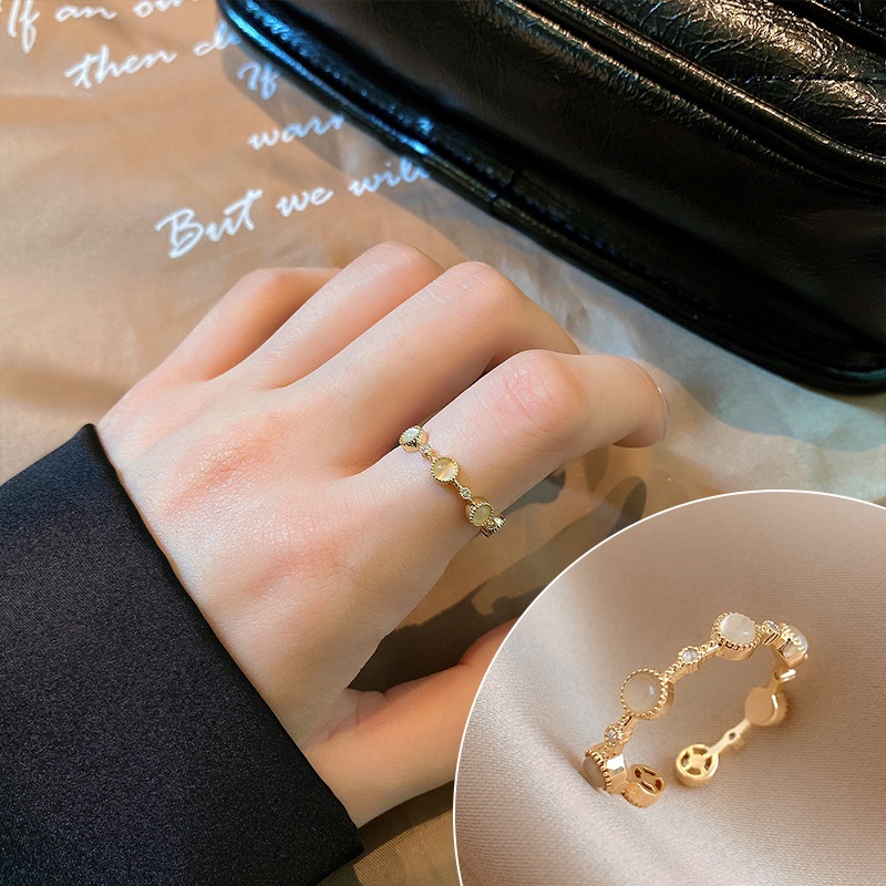 Ahellogirl Nhẫn Hở Đính Ngọc Trai Nhân Tạo Thời Trang Dành Cho Nữ