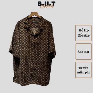Áo sơ mi họa tiết ngắn tay LV NÂU trơn mềm dành cho nam nữ | BUTCLOTHING