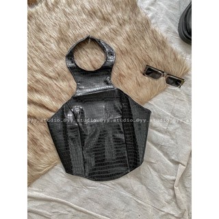 áo croptop da vân cổ yếm