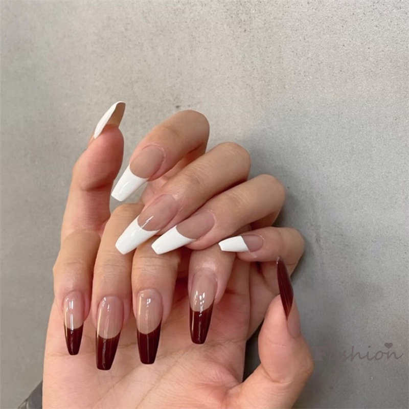 Set 24 Móng Tay Giả Loại Dài 24 Miếng Dán Màu Đỏ Trắng Có Thể Tháo Rời Thời Gian Tiết Kiệm Thời Gian