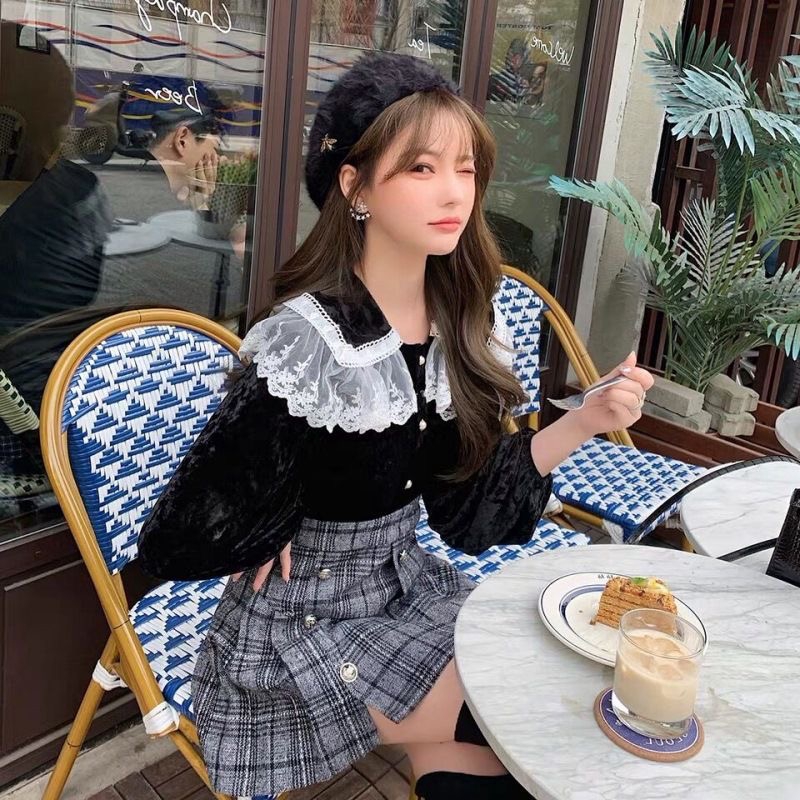 Áo kiểu phối ren thoáng mát kiểu dáng ngọt ngào phong cách Hàn quốc | BigBuy360 - bigbuy360.vn