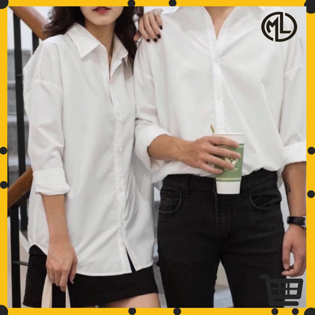 Áo sơ mi tay dài trơn đen trắng unisex vải lụa | BigBuy360 - bigbuy360.vn