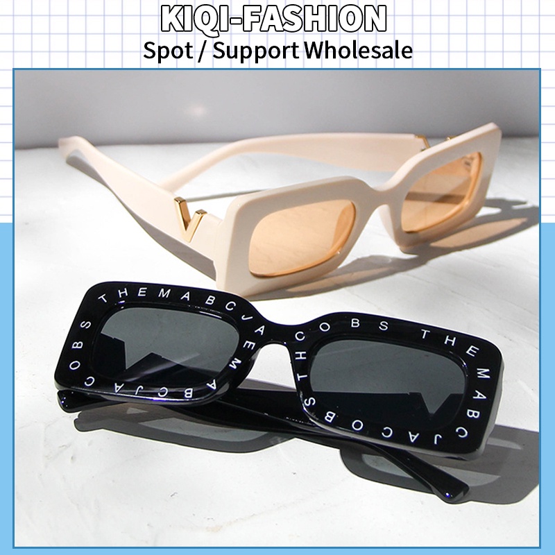 (KIQI-FASHION) COD Kính Chống Nắng UV Gọng Chữ Nhật In Chữ Tiếng Anh Phong Cách Phương Tây Cổ Điển Thời Trang Cho Nữ