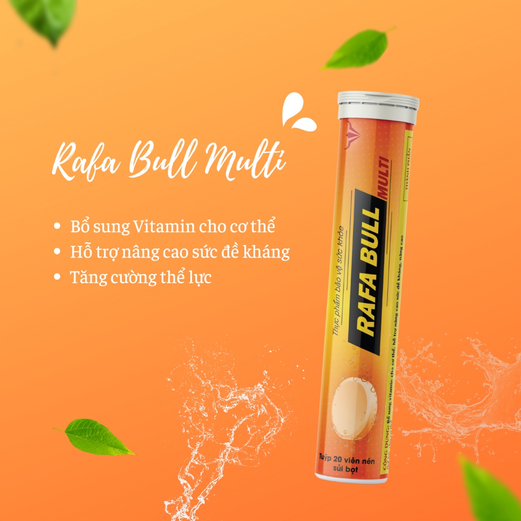 Sủi Vitamin Rafa Bull Multi BANIPHAR Hỗ Trợ Nâng Cao Sức Đề kháng, Tăng Thể Lực Cho Cơ Thể Tuýp 20 Viên