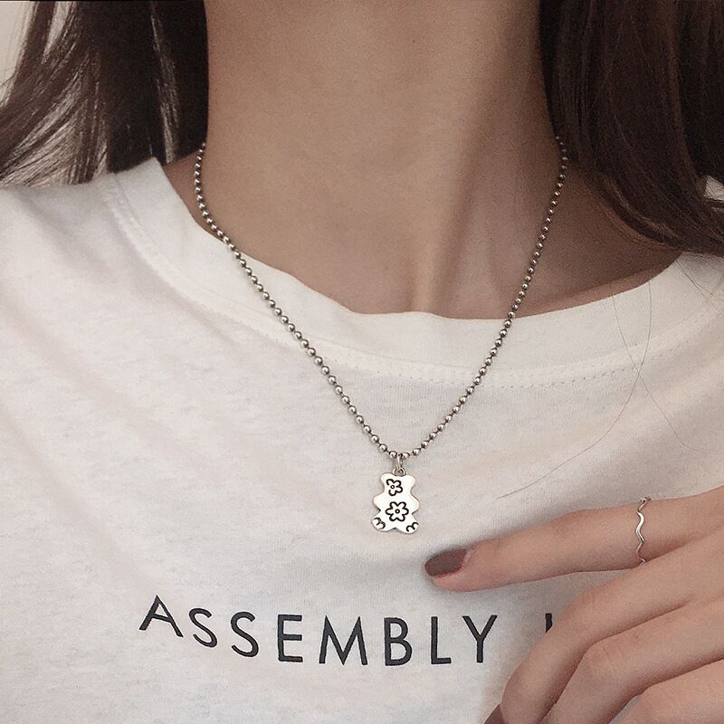 Vòng cổ choker bằng thép không gỉ mặt hình gấu dễ thương dành cho nữ