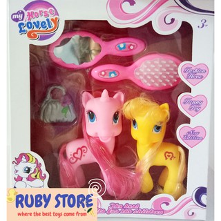 Hộp 2 ngựa pony thiên thần và gương, lược, túi xách