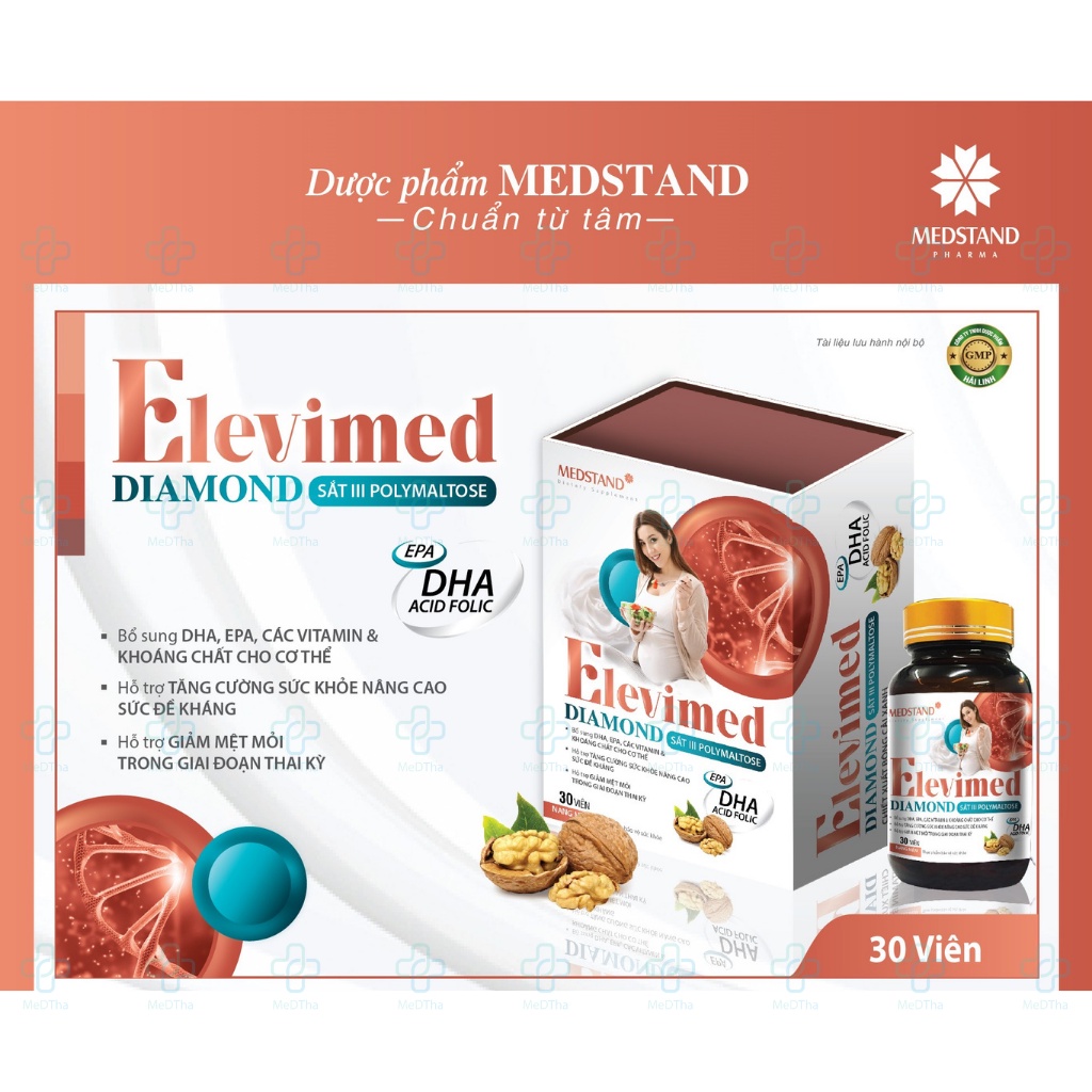 Vitamin tổng hợp cho bà bầu ELEVIMED DIAMOND MEDSTAND - Bổ sung DHA, Acid folic, vitamin và khoáng chất [Chính hãng]