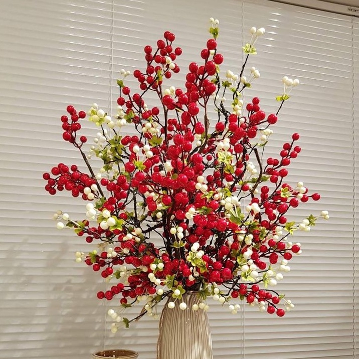 Hoa nhựa giả - Cành đào đông tài lộc - 1 cành cao 95 cm gồm 12 nhánh đẹp loại 1 - Hoa decor trang trí ngày Tết