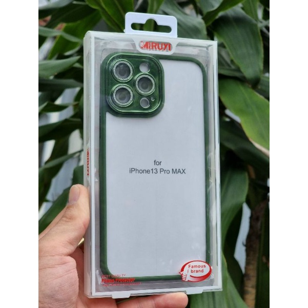(iPhone 13)_Ốp lưng kính trong viền màu bảo vệ camera gắn đá nhũ cho iPhone 13,13 pro,13 pro max chính hãng Miruyi