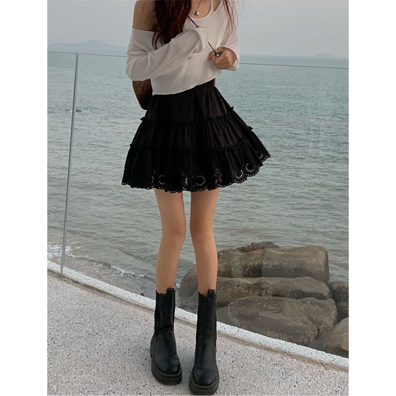 Chân váy ngắn thô hoa dập cute Ulzzang style