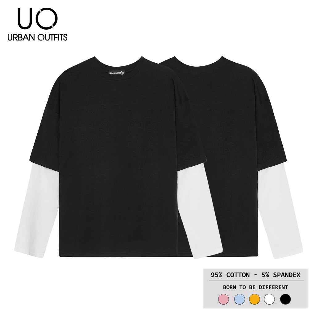 Áo Thun Tay Dài Phối Nam Nữ Form Rộng URBAN OUTFITS Kiểu Trơn TDO59 100 cotton 4 Chiều