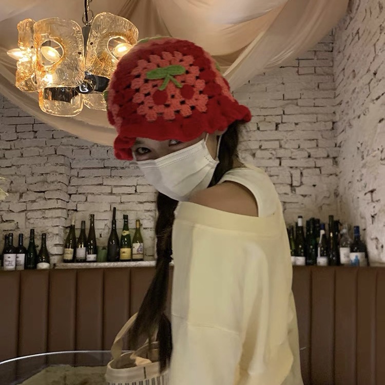 Mũ dệt kim Mg STUDIO họa tiết Cherry độc đáo