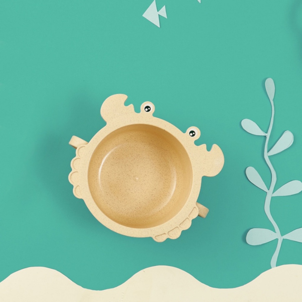 Khay Ăn Dặm Kiểu Nhật Chất Liệu Lúa Mạch Hình Cua Vàng Kèm Thìa Dĩa An Toàn Cho Bé YOOTA BABY