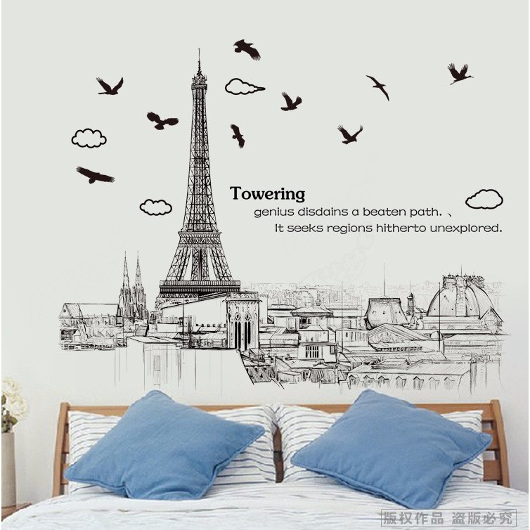 Decal trang trí dán tường hình tháp Eiffel