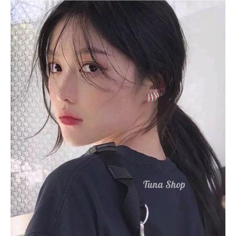 Khuyên tai bạc nữ, bông tai bạc gắn đá, Khuyên tai cá tính kẹp vành tai TUNA SILVER