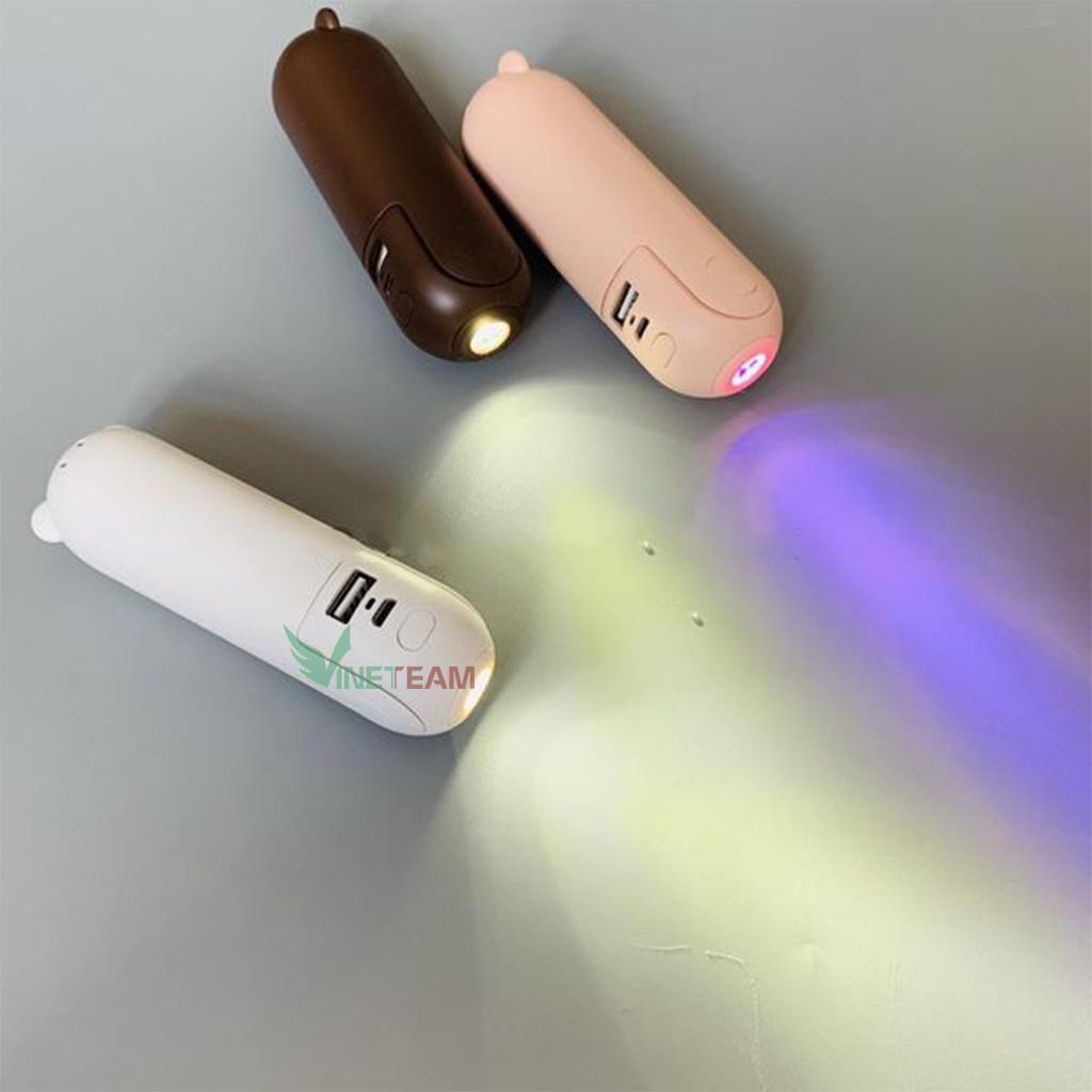 Quạt Mini Cầm Tay Đa Năng Kiêm Pin Sạc Dự Phòng, Đèn Pin Gấu Bear -DC4036 | BigBuy360 - bigbuy360.vn