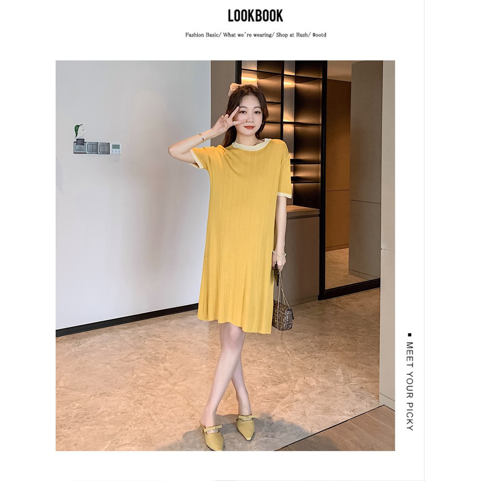 Geming, Pregnant Women, Dress 2021 Long Foreign Wear Large Size Thin Section Hind Meat Temperament Knit Skirt South Kore