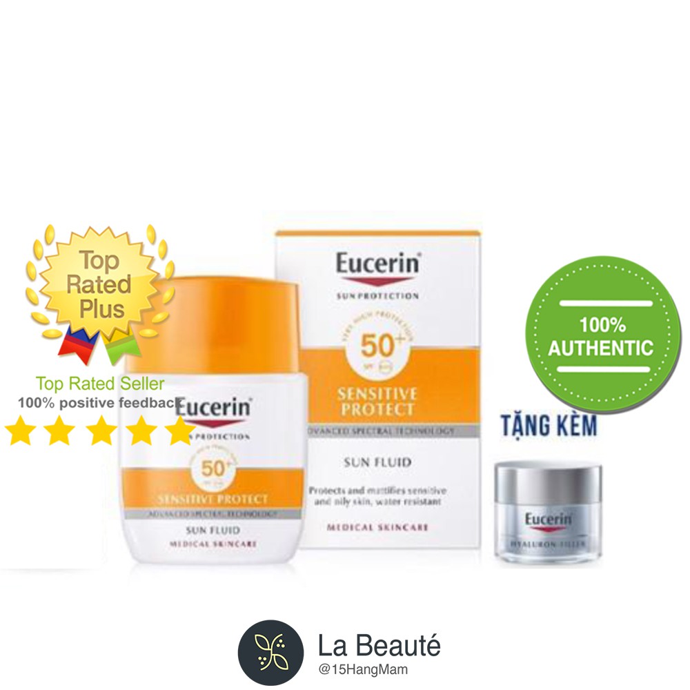 Set Eucerin Sensitive Protect Sun Fluid SPF 50+ Tặng Kem Đêm Eucerin Hyaluron Filler Night Cream 20ml