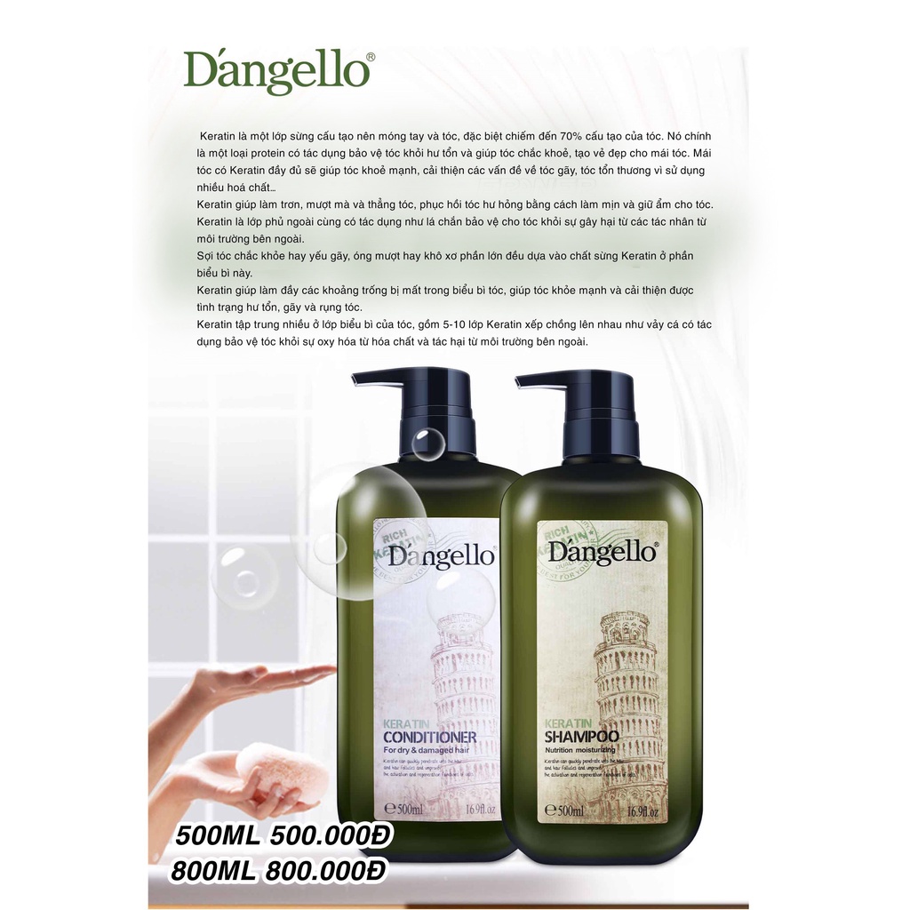 Dầu gội xả, kem ủ tóc, tinh dầu Dangello Keratin 60/800ML