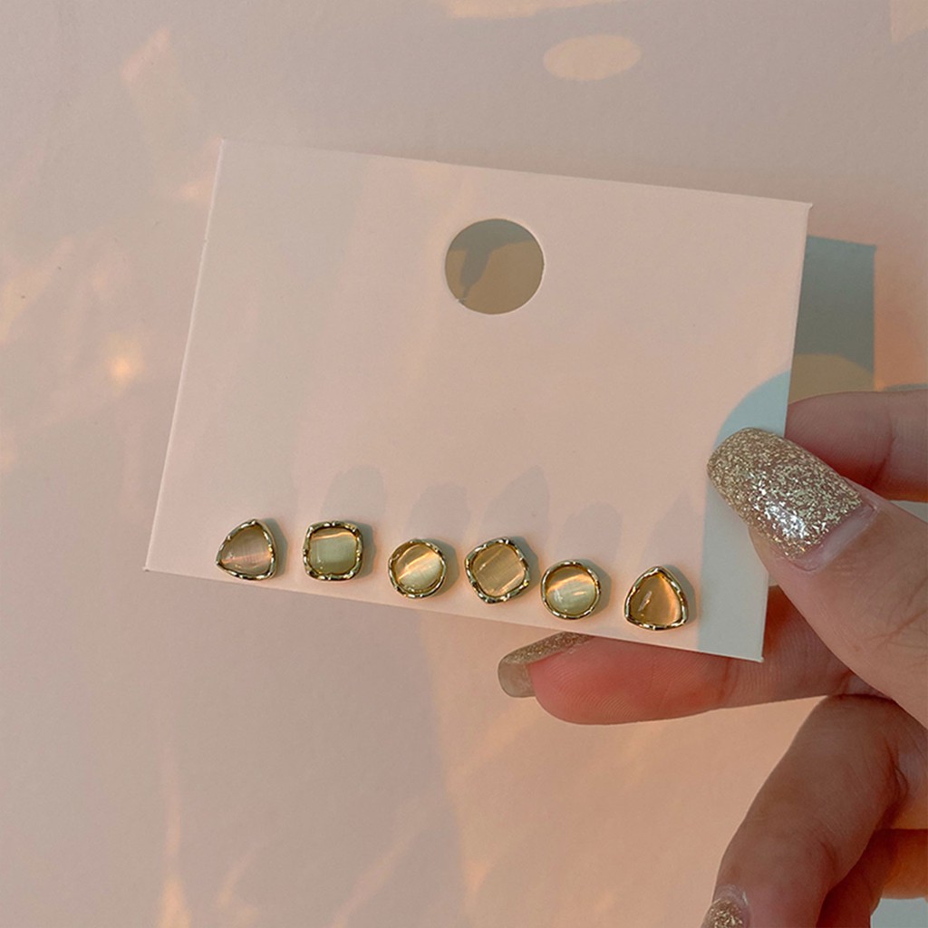 Bộ Sáu Chiếc Bông Tai Bạc S925 Đính Đá Opal Sang Trọng Cho Nữ