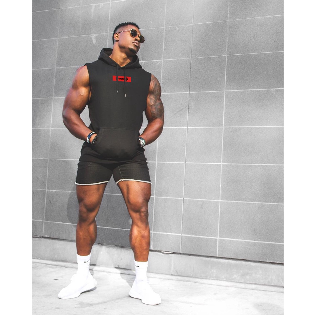 Áo hoodie không tay, áo gym không tay có nón, áo khoác thể thao, dáng form ôm body thể thao_Buffalo Fitness Shop