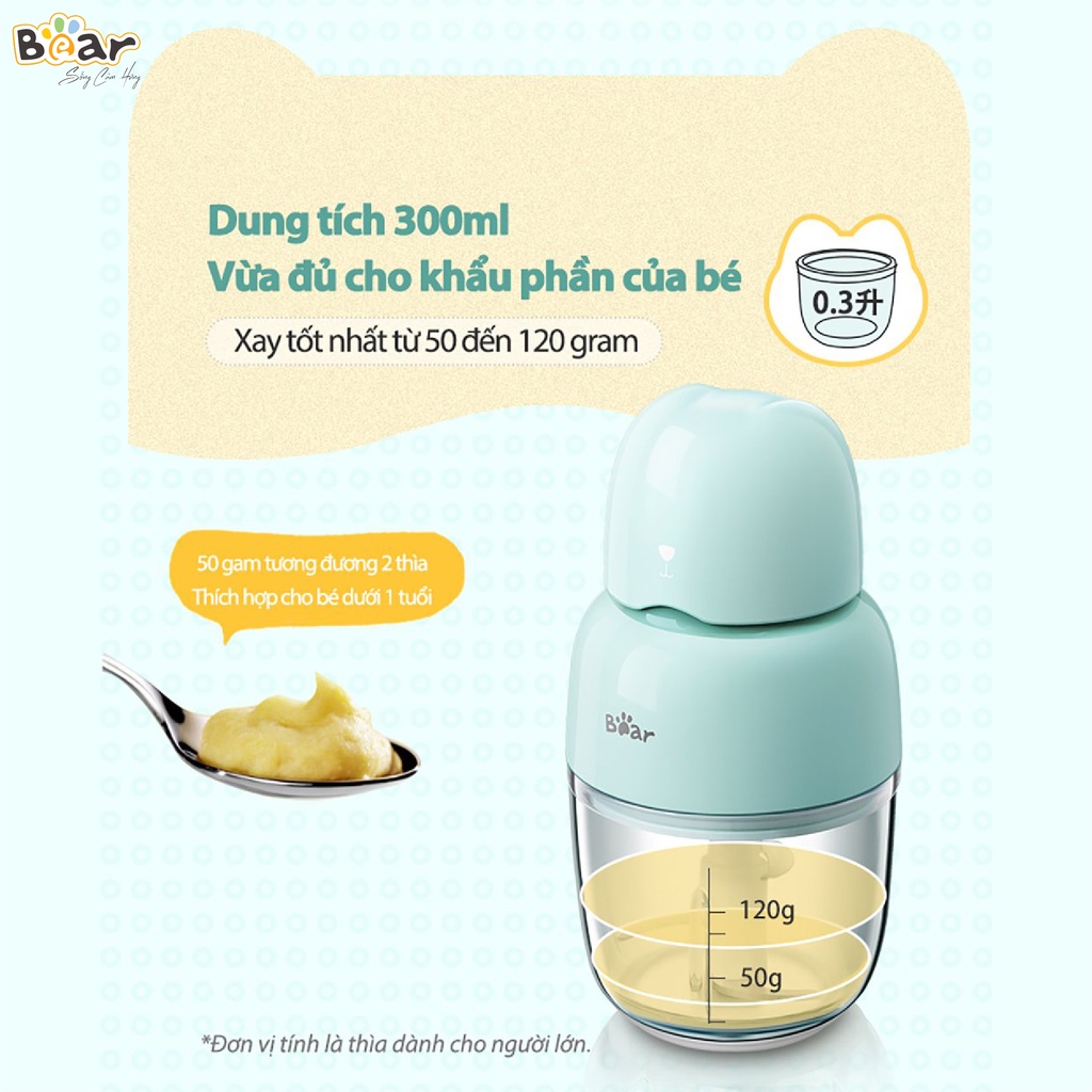 Máy xay ăn dặm cho bé Bear 0,3L B03V2, xay nhuyễn cơm, thịt, cá, rau củ quả, cho bé từ 3 tháng đến 3 tuổi