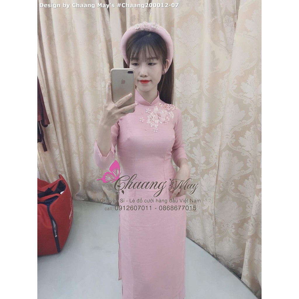 Áo Dài Cách Tân Nữ 4 Tà Lệch Lụa Xước Hồng Đỗ Suôn Mềm Cao Cấp CT018