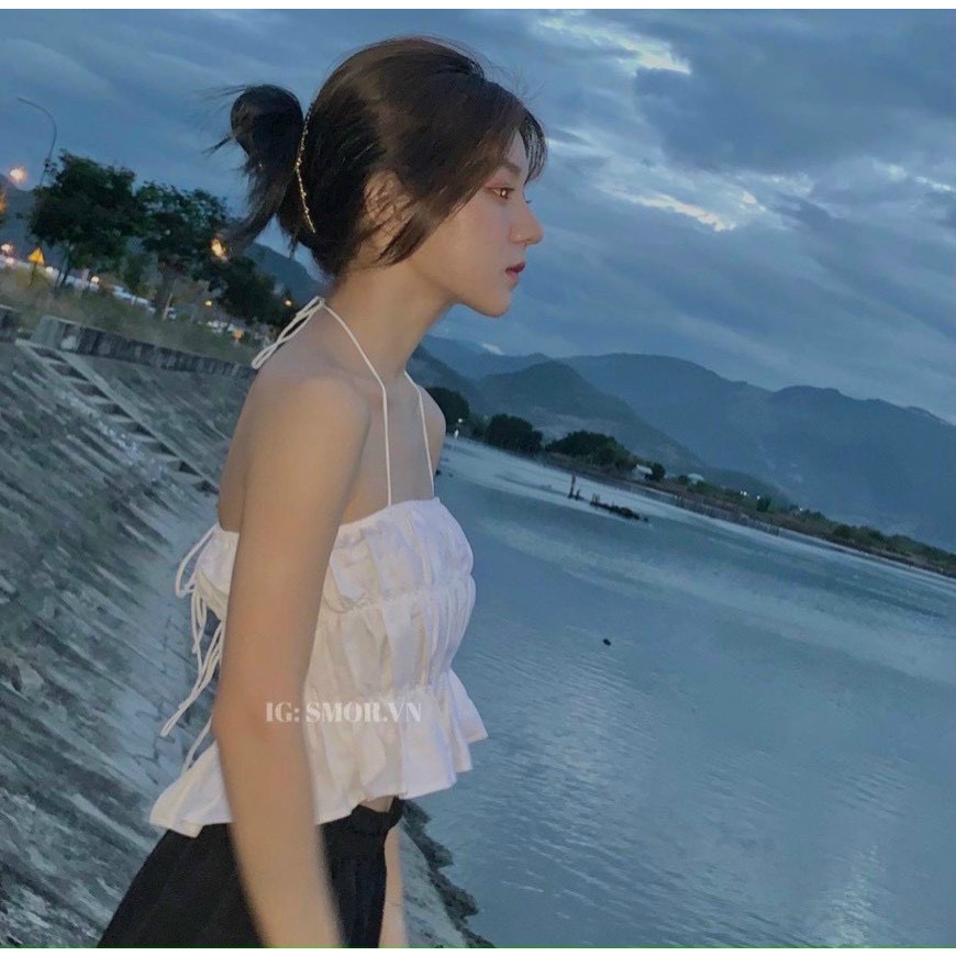Áo crotop xếp ly dây lưng cột sexy phong cách năng động