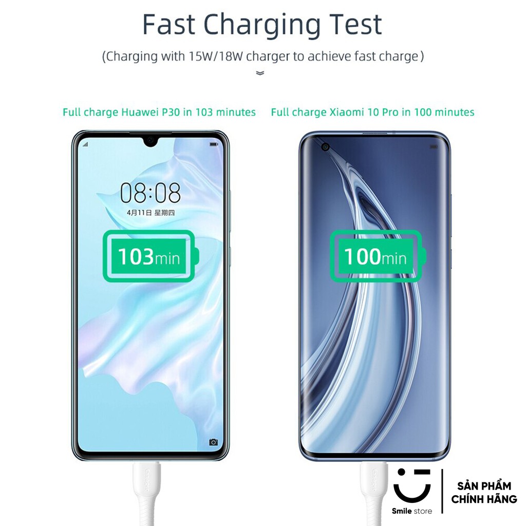 Cáp Sạc Nhanh Type C Essager 3A Truyền Dữ Liệu Quick Charge Cho Samsung / Xiaomi / Oppo / Realme / Huawei / Vsmart